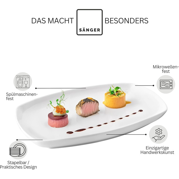 Набір сервірувальних тарілок Sänger Bilgola (2 шт.) – порцелянові тарілки білого кольору 23 x 34 см для м'яса, риби та закусок | PREMIUM COLLECTION