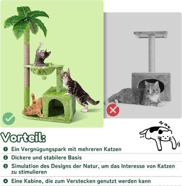 Zonema Kratzbaum-Kratzstamm Scratching Post with 80 cm Scratching Column for Small and Large Cats, Sisal Rope Cat Scratching Post with 1 Interactive Ball, Scratching Pole Cat Furniture, For Indoor Activity, Play (Cat Tree 110 cm tall, Green)