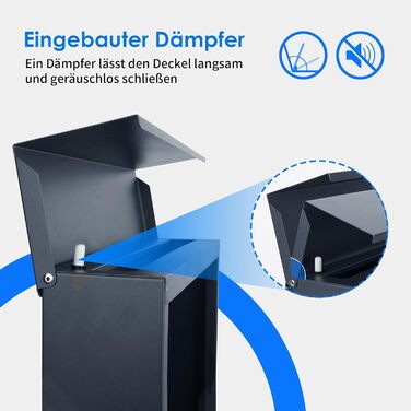 Поштовий ящик Bobodeco Dreispitz антрацит RAL 7016 з оглядовим вікном та газетницею, замок