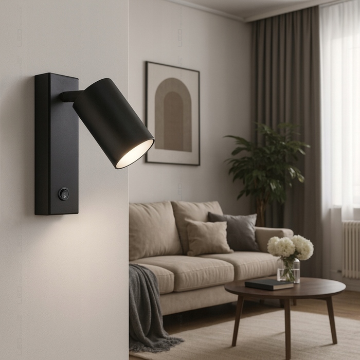 Настінний світильник LEDTechnics чорний GU10 10 Вт з вимикачем та USB-портом