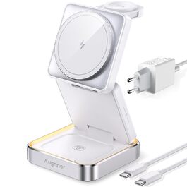 Зарядний пристрій 3-в-1 для Apple Watch та iPhone, MagSafe, складна підставка, бездротовий заряд для AirPods Pro/3/2, білий