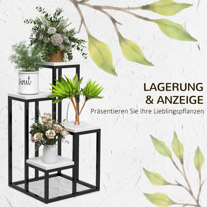 Outsunny Plant Stand Steel Flower Shelf 4 Tiers for Garden Balcony 34x34x70cm White