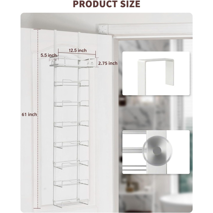 Настінний тримач для рушників на двері, 6 секцій, без свердління, для маленьких ванних кімнат, білий (8 тварин)
