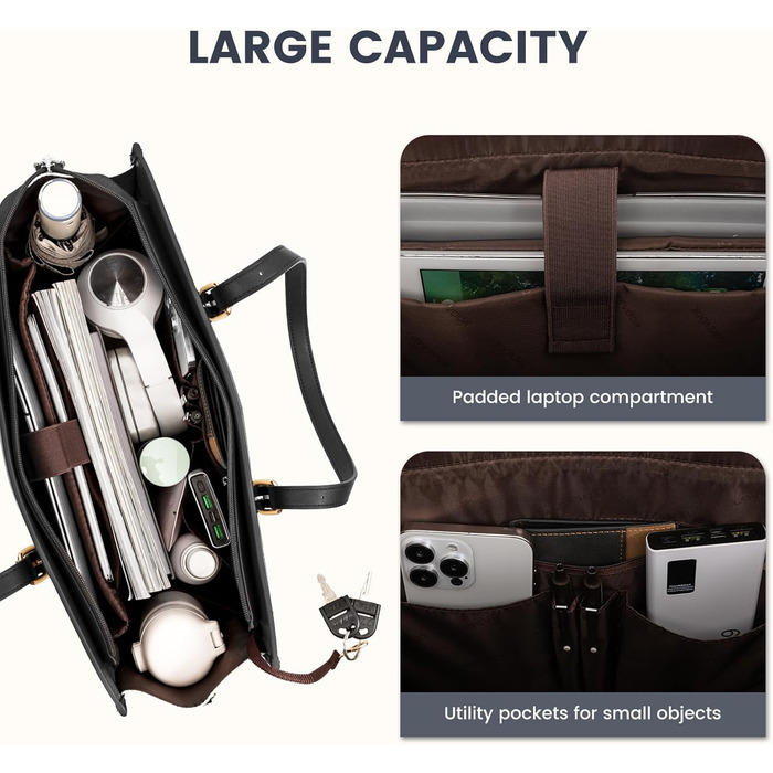 Сумка для ноутбука LOVEVOOK жіноча, сумка-шопер для роботи, університету, офісу, 17.3 дюйми (чорно-біла)