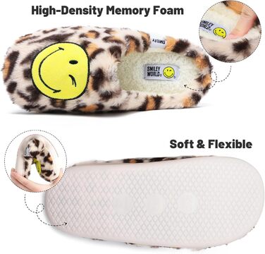 Сліпони Smileyworld® для дому: жіночі та чоловічі, з піною Memory Foam, теплі, плюшеві, зимові, рожеві, білі (Leopard, 42/43 EU)