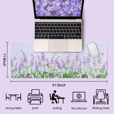 Мат для миші Sakura з квітковим дизайном, XL, 31.5 x 11.8 см, чорний, лавандовий