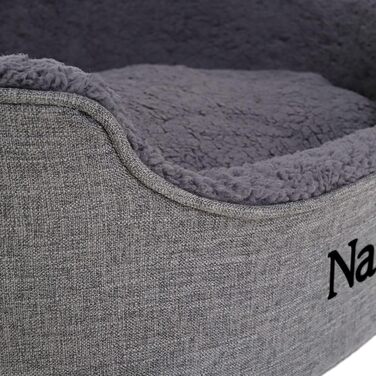 Lionto Dog Bed with Reversible Cushion and Washable Cover, Stable Dog Basket with Anti-Slip Studs, 92x72 cm, Cozy Pet Bed for Dogs and Cats with Plush, (Grey, L 92 x W 72 x H 27 cm (with name tag))