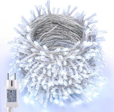 Ланцюжок прикрас Joomer 200 LED, 20 м, на батарейках з таймером, 8 режимів, вологостійкий, тепле біле світло, для декору саду, вечірки, весілля, внутрішнього та зовнішнього використання