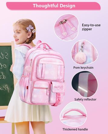 Шкільний рюкзак Tanou для дівчаток 1-4 клас, рожевий, з водонепроникного нейлону, дихаючий