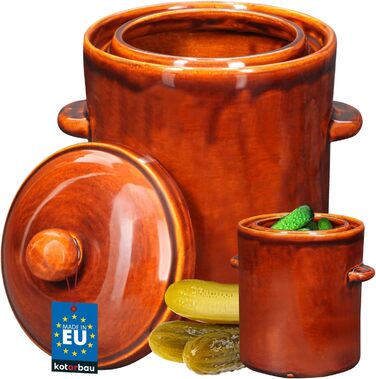 KOTARBAU® Garden Pot 5 L Brown Stoneware Pot with Airtight Lid Gherkin Pot Sauerkraut Pot Preserving Pot Ceramic Cask with Water Groove Stoneware Vessel