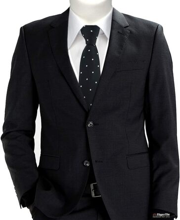 Краватка TigerTie шовкова вузька з візерунком в крапку (Чорно-біло-срібна)