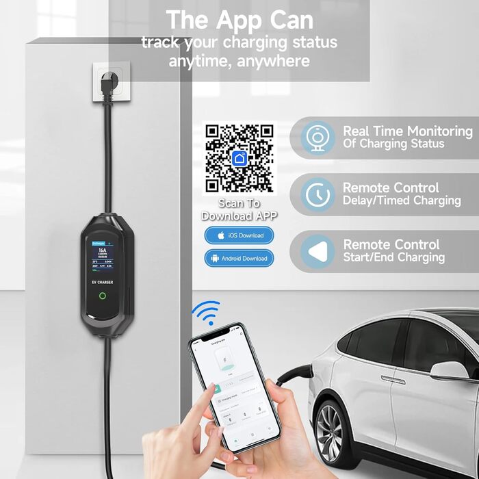 Кабель зарядного пристрою для електромобіля 8м, 3.6 кВт, Schuko, регульований струм 6/8/10/13/16A, з сумкою, IEC 62196-2