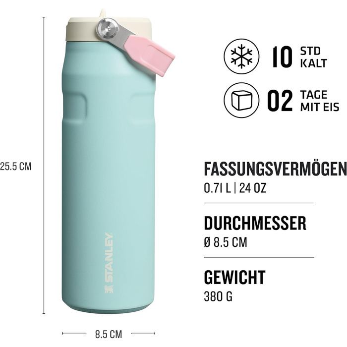 Фляга Stanley Flip Straw 2.0 з трубочкою 1.06 л - термофляка, охолоджує до 17 годин - 4 дні з льодом - без BPA - не протікає - для тримачів напоїв - придатна для миття в посудомийній машині - (700 мл, Poolside)
