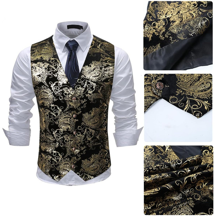 Жакардова жилетка для чоловіків Allthemen: елегантна ансамблева жилетка для весілля та свят, колір золото