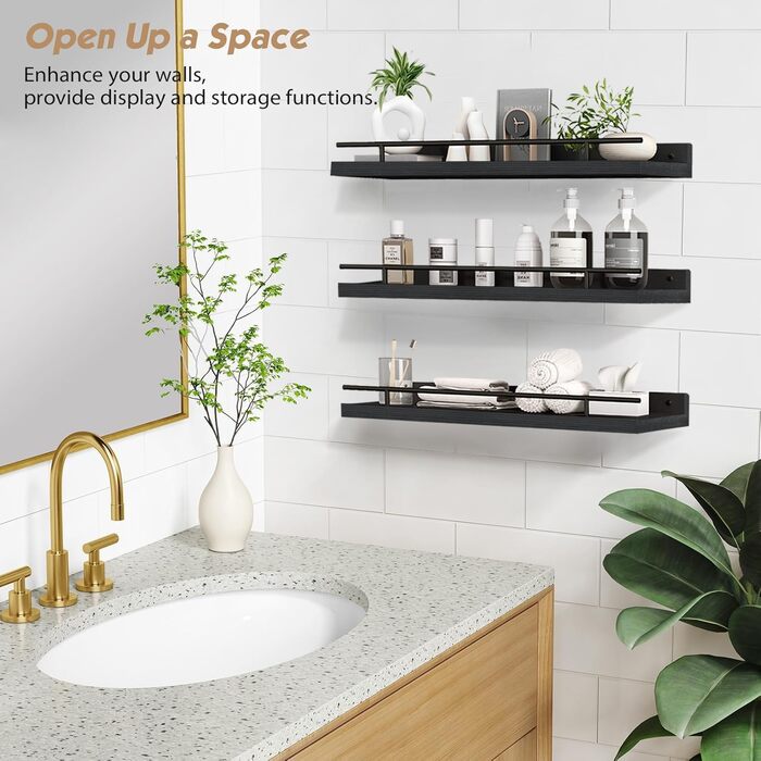 Настінна полиця Wandregal чорного кольору, 3 шт. - полиці для кухні, вітальні, спальні, офісу