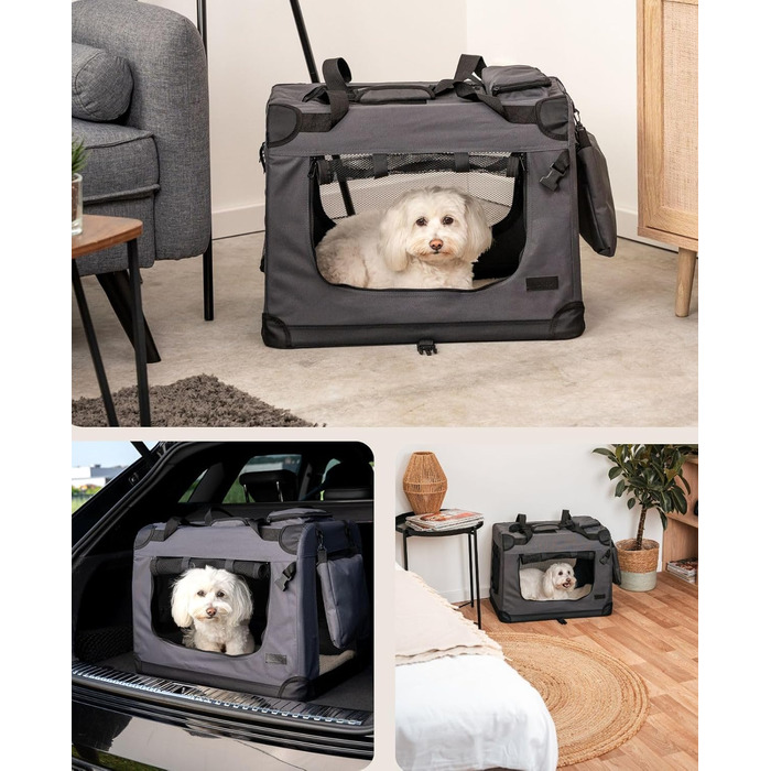 Транспортна переноска для собак та котів Lionto, складана, 60x42x44 см, сіра. Зручна переноска з ручками та підстилкою, до 12 кг