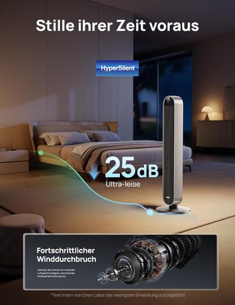 Dreo Pilot Max S: Тихий торшерний вентилятор з кулькою 120°, 12 швидкостей, 4 режими, таймер 12 годин, керування від пульта, для спальні