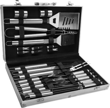 Набір гриль-посуду Lehmann LGAGA-YAN006 у металевому кейсі, 26 предметів, нержавіюча сталь, аксесуари для барбекю, преміум-якість, подарунок для чоловіків