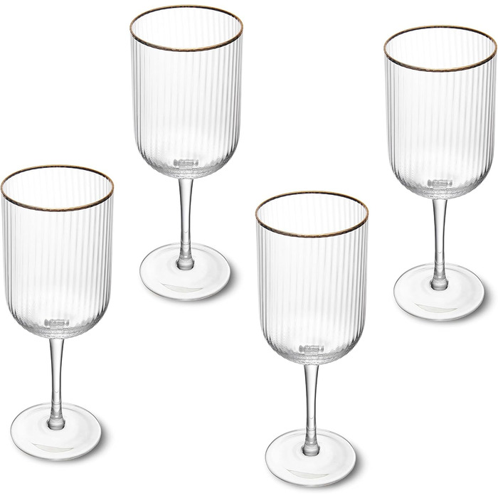 Кришталеві келихи MIKASA Sorrento для червоного вина з золотим обідком, 375 мл, набір 4 шт, без свинцю, прозорі, елегантні, класичний дизайн для свят, 31.2 x 7.8 x 23 см