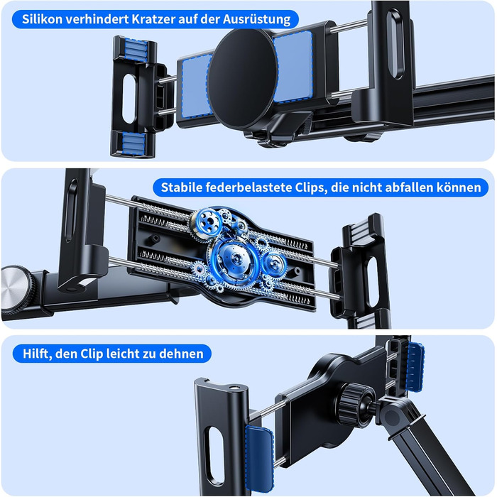 Тримач для iPad/Tablet в авто, висувний, для iPhone/Samsung/Switch/Kindle, 4-13 дюймів, з гачками, чорний