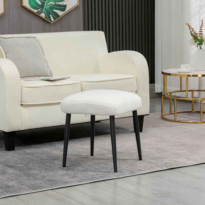 HOMCOM Square Footrest Ottoman Vanity Stool, Cashmere-Look with Steel Legs for Living Room Bedroom, Cream, 42x42x47cm