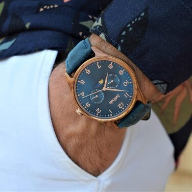 Годинник Zeitholz Holzuhr для чоловіків, аналоговий, 42 мм, з натурального дерева та японським кварцовим механізмом. Екологічний стиль, преміум якість. Колір: блакитний