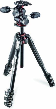 Штатив Manfrotto MT190XPRO4 з алюмінію з кутовою центральною колоною – 4-секційний штатив для DSLR та беззеркальних камер, Чорний/Антрацит (Алюмінієвий 4-секційний комплект з триподом)