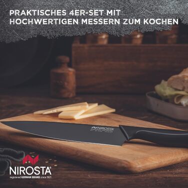 Nirosta Wave Knife Set, Various knives with a functional part made of high-quality stainless steel, premium knives with soft-touch handle, high-quality knives for every occasion (Color: Black), Quantity: 1x 4-piece set