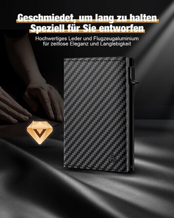 Чоловіче картхолдер/портмоне: тонкий дизайн, RFID захист, відділення для монет, віконце для ID, карбоновий чорний колір