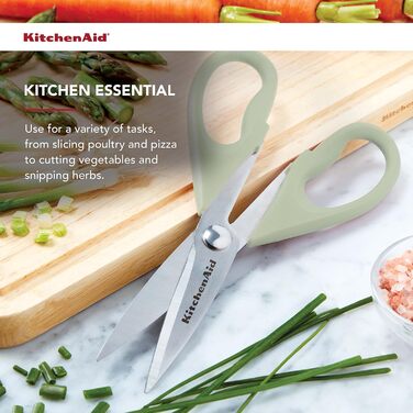 Універсальні кухонні ножиці KitchenAid з чохлом, зносостійкі з нержавіючої сталі, можна мити в посудомийній машині, ергономічна м'яка ручка, 22,6 см, колір фісташковий