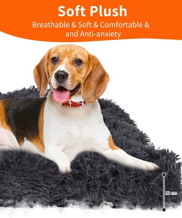 М'яке собаче ліжко для середніх собак, 95 x 65 см, з довгим пухнастим покриттям, знімне, з антиковзною основою, ортопедична підстилка, темно-сірий колір
