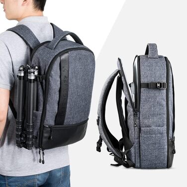 Рюкзак для камери K&F Concept 18L сірий/чорний з відділенням для ноутбука 15.6 дюймів, водонепроникний, для DSLR/штатива/аксесуарів