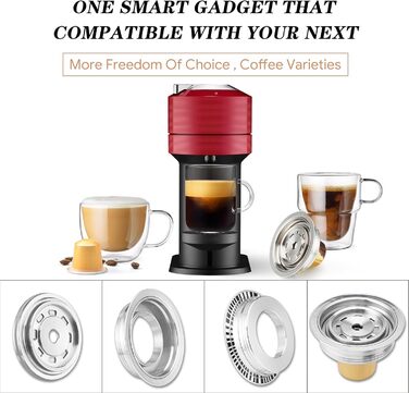 FOVNOT Reusable Coffee Capsule Adapter, 150 ML Stainless Steel Coffee Pad Adapter Coffee Pad Converter with 4 Stickers Compatible for Vertuo Next/Vertuo POP/Vertuoline GCA1/Delonghi ENV135