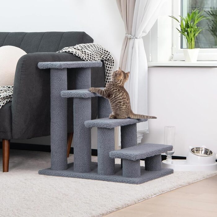 Сходи для котів SOARS, 4 сходинки, для тварин до 25 кг, сходи для собак, комплекс для котів, 61 x 41 x 60 см (Сірий)