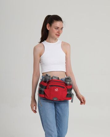 Водонепроникна поясна сумка Waterfly з тримачем для пляшки, регульованим ременем, кишенею для телефону та для прогулянок з собакою, для туризму, подорожей та кемпінгу (червона)