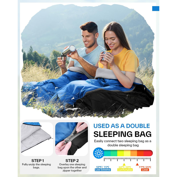 Sportneer Summer Sleeping Bag - Lightweight, Waterproof Camping Sleeping Bag for Hiking, Backpacking & Travel (Blue)