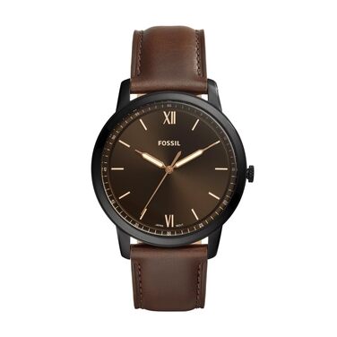 Годинник Fossil для чоловіків The Minimalist 3H, кварцовий механізм, 44 мм, корпус зі срібної нержавіючої сталі, шкіряний ремінь, FS5439 (Dunkelbraun)