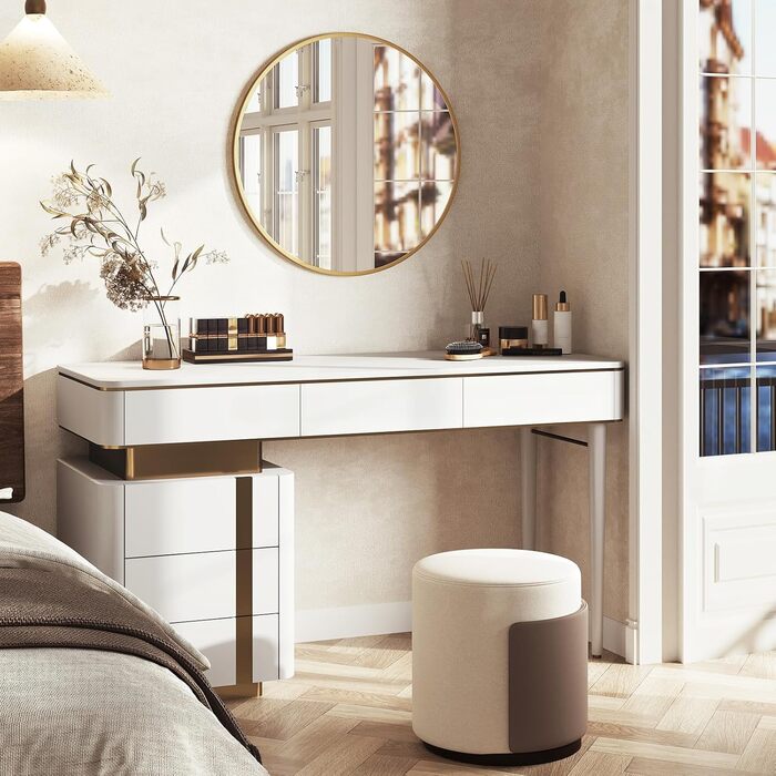 Круглий настінний дзеркало WOLTU 40 см з рамою, для ванної, спальні, вітальні, коридору, декоративний, з металу, скла, MDF, з гачком, 81x81 см, золотий