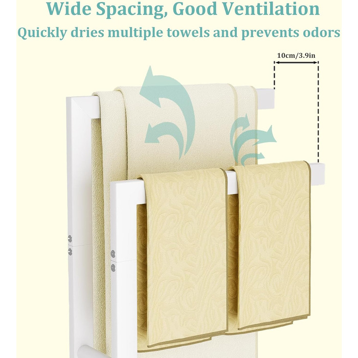 Підставка для рушників Yawinhe Freistehend, підставка для рушників стояча з нержавіючої сталі, 2 стійки, полиця для одягу у ванну кімнату, білий, 40x20x80 см, SMJ003W