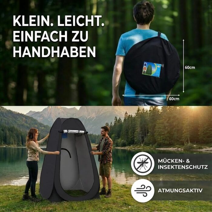 Намет для туалету CLIPOP Pop-Up, портативний, для душу, захист від сонця, водонепроникний, 120x120x190 см, чорний