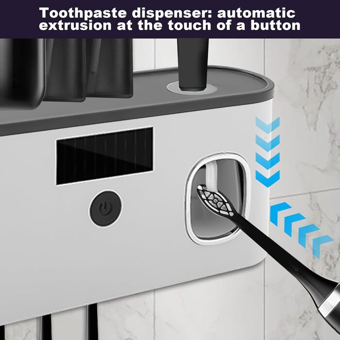 Електричний тримач зубних щіток з дозатором пасти, UV-дезінфекція, настінний монтаж, 2 способи зарядки (золотий/чорний)