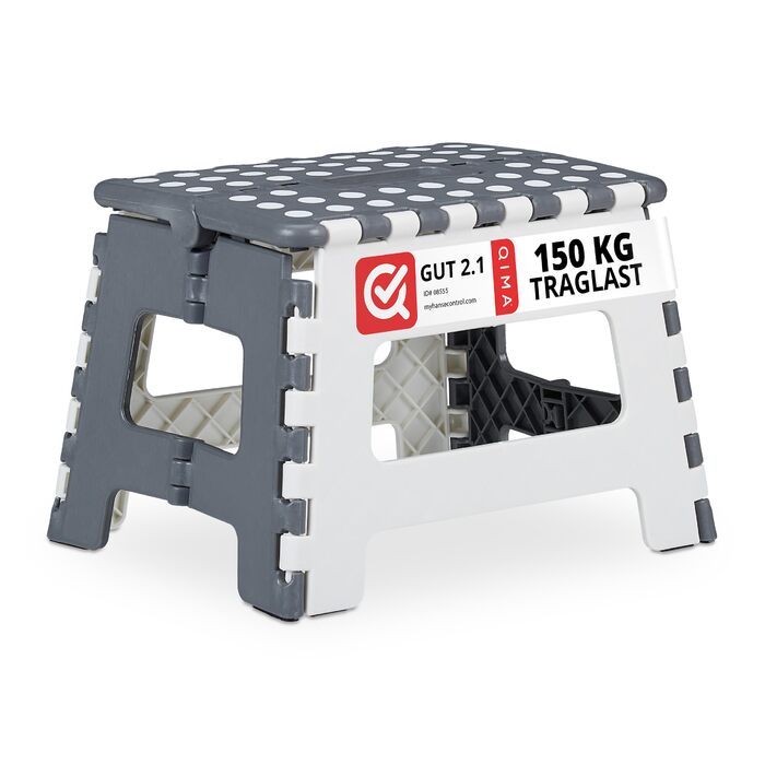 Складний табурет Relaxdays, дитячий табурет для ванни, кемпінговий табурет, до 150 кг, пластик, 22 x 35 x 28 см, білий/сірий