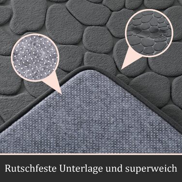 Набір килимків для ванної кімнати chakme (2 шт), пам'ятна піна Cobblestone, протиковзні та абсорбуючі килимки для ванної та туалету, темно-сірі