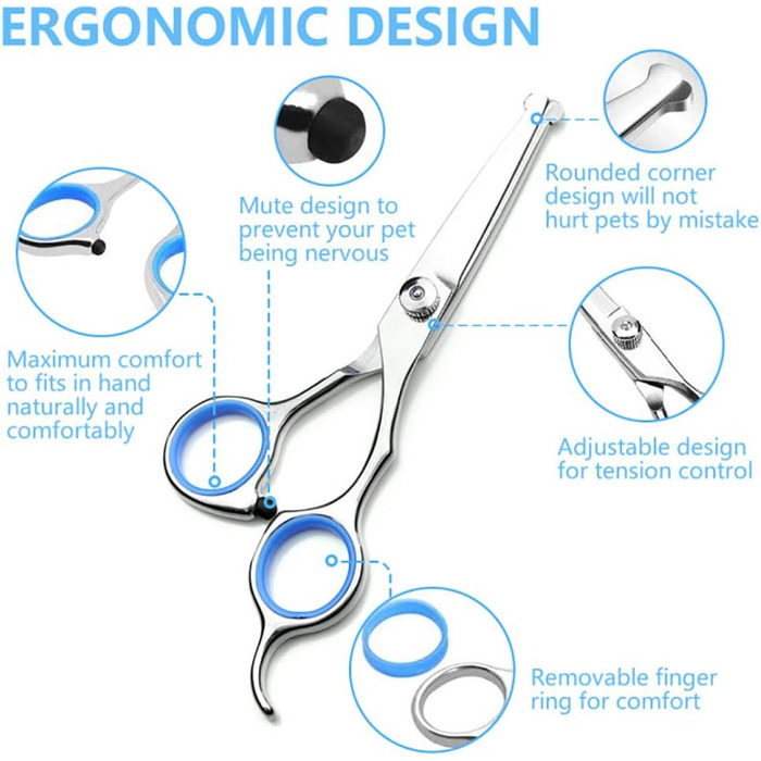 Професійна ножиця для грумінгу собак та котів, 6.5 дюймів, блакитна