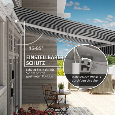 Outsunny Balcony Awning, 3.95 x 2.45 x 3.50 m, UV-resistant, suitable for all surfaces, awning with hand crank, aluminum, polyester, blue