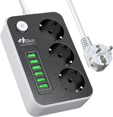 Багатофункціональна мережева розетка HULKER з USB, 6 портів, захист від перенапруги, 1.6 м, універсальна