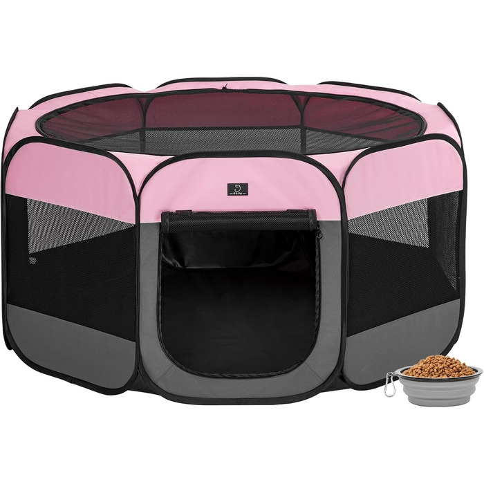Клітка-вигул для цуценят та собак, портативна, розкладна, для дому та вулиці, M, блакитно-біла (L з мискою, темно-сіра + рожева)