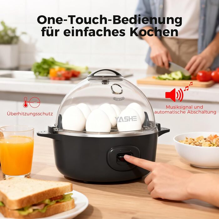Електричний яйцеварка YASHE на 7 яєць: для твердих, середніх та м'яких яєць. З підставкою для яєць та акустичним сигналом
