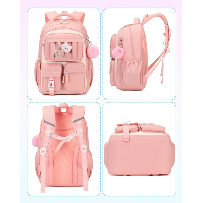 Дитячий рюкзак для школи DivingBirds, 2-7 клас, 22L, рожевий | Зручне дихаюче спинне відділення та м'які лямки | Рюкзак для дівчинки