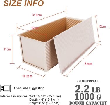 Large Loaf Pan with Lid, Non-Stick Toaster Oven Pan, Loaf Pan with Sliding Cover, Pullman Loaf Pan for Baking, 1000g Dough Capacity, Commercial Use